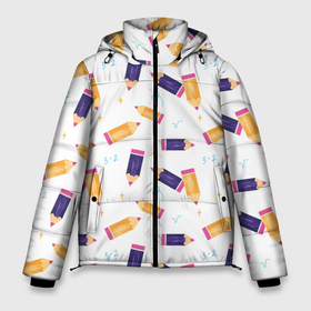 Мужская зимняя куртка 3D с принтом Карандашики в Курске, верх — 100% полиэстер; подкладка — 100% полиэстер; утеплитель — 100% полиэстер | длина ниже бедра, свободный силуэт Оверсайз. Есть воротник-стойка, отстегивающийся капюшон и ветрозащитная планка. 

Боковые карманы с листочкой на кнопках и внутренний карман на молнии. | 1 сентярбря | день знаний | карандаши | первоклассник | цифры | школа