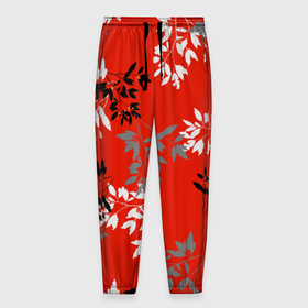 Мужские брюки 3D с принтом Черные и серые ветки на красном фоне в японском стиле , 100% полиэстер | манжеты по низу, эластичный пояс регулируется шнурком, по бокам два кармана без застежек, внутренняя часть кармана из мелкой сетки | Тематика изображения на принте: autumn | berries | berry | black | branches | china | fall | gray | japan | leaves | oriental | pattern | red | rowanberry | ветви | ветки | восток | восточный стиль | китай | красный | листья | осень | паттерн | рябина | серый | черный | ягоды | япония