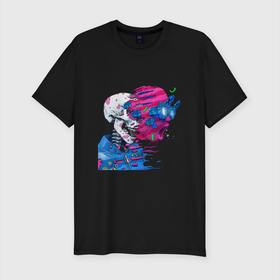 Мужская футболка хлопок Slim с принтом Techno skull в Новосибирске, 92% хлопок, 8% лайкра | приталенный силуэт, круглый вырез ворота, длина до линии бедра, короткий рукав | abstraction | blast wave | color | colorful | optical illusions | абстракция | взрывная волна | красочный | оптические иллюзии | техно | цветной | череп