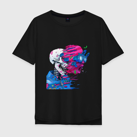 Мужская футболка хлопок Oversize с принтом Techno skull в Кировске, 100% хлопок | свободный крой, круглый ворот, “спинка” длиннее передней части | abstraction | blast wave | color | colorful | optical illusions | абстракция | взрывная волна | красочный | оптические иллюзии | техно | цветной | череп