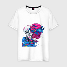 Мужская футболка хлопок с принтом Techno skull в Новосибирске, 100% хлопок | прямой крой, круглый вырез горловины, длина до линии бедер, слегка спущенное плечо. | abstraction | blast wave | color | colorful | optical illusions | абстракция | взрывная волна | красочный | оптические иллюзии | техно | цветной | череп