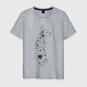 Мужская футболка хлопок с принтом Грустный далматинец в Новосибирске, 100% хлопок | прямой крой, круглый вырез горловины, длина до линии бедер, слегка спущенное плечо. | графика | далматинец | животное | зверь | корона | любимец | мило | милота | милый | питомец | рисунок | собака
