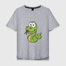 Мужская футболка хлопок Oversize с принтом Зелёная Змейка , 100% хлопок | свободный крой, круглый ворот, “спинка” длиннее передней части | 