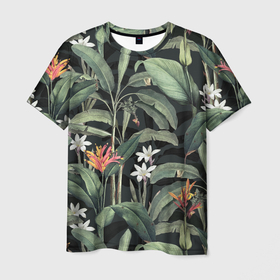 Мужская футболка 3D с принтом Цветы Зелёных Джунглей в Белгороде, 100% полиэфир | прямой крой, круглый вырез горловины, длина до линии бедер | flowers | summer | букет | джунгли | зелёный | лето | природа | растение | сад | садоводство | флора | цветы