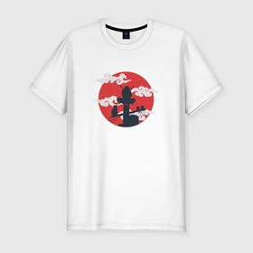 Мужская футболка хлопок Slim с принтом НИНДЗЯ С КОТИКОМ в Петрозаводске, 92% хлопок, 8% лайкра | приталенный силуэт, круглый вырез ворота, длина до линии бедра, короткий рукав | ninja | воин | котик | ниндзя | разведчик | шпион | япония | японский воин