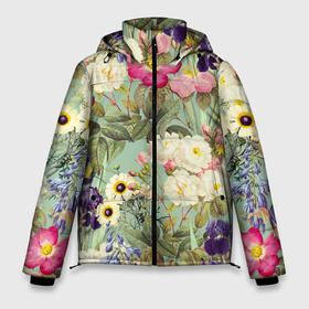 Мужская зимняя куртка 3D с принтом Красочные Цветы Лета в Тюмени, верх — 100% полиэстер; подкладка — 100% полиэстер; утеплитель — 100% полиэстер | длина ниже бедра, свободный силуэт Оверсайз. Есть воротник-стойка, отстегивающийся капюшон и ветрозащитная планка. 

Боковые карманы с листочкой на кнопках и внутренний карман на молнии. | Тематика изображения на принте: flowers | summer | букет | лето | природа | растение | сад | садоводство | флора | цветы