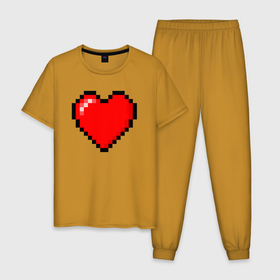 Мужская пижама хлопок с принтом Пиксельное сердце здоровье   Красный в Курске, 100% хлопок | брюки и футболка прямого кроя, без карманов, на брюках мягкая резинка на поясе и по низу штанин
 | Тематика изображения на принте: abstraction | art | artwork | colorful | colors | game | graphics | health | heart | meme | memes | patterns | pixel | surrealism | sweethuman | sweethumen | абстракция | арт | графика | здоровье | игры | искусство | мем | мемы | пиксель | разноцветный | 