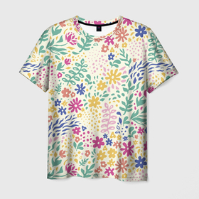 Мужская футболка 3D с принтом Цветы Нарисованные Разноцветные в Новосибирске, 100% полиэфир | прямой крой, круглый вырез горловины, длина до линии бедер | flowers | summer | букет | лето | нарисованные | природа | разноцветные | растение | сад | садоводство | флора | цветы