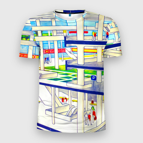 Мужская футболка 3D Slim с принтом Счастливый город в Тюмени, 100% полиэстер с улучшенными характеристиками | приталенный силуэт, круглая горловина, широкие плечи, сужается к линии бедра | Тематика изображения на принте: город | дома | жизнь | люди | мир