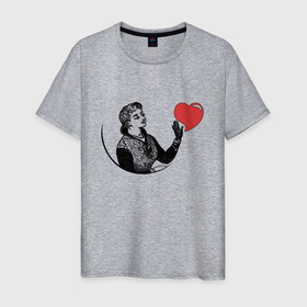 Мужская футболка хлопок с принтом Девушка трогает сердце в Новосибирске, 100% хлопок | прямой крой, круглый вырез горловины, длина до линии бедер, слегка спущенное плечо. | графика | девушка | любовь | мило | сердечко | сердце