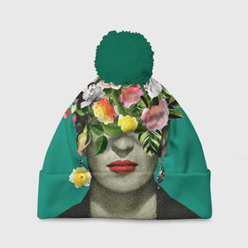 Шапка 3D c помпоном с принтом Фрида Кало   Арт Портрет в Екатеринбурге, 100% полиэстер | универсальный размер, печать по всей поверхности изделия | frida kahlo | букет | фрида | художник | цветы