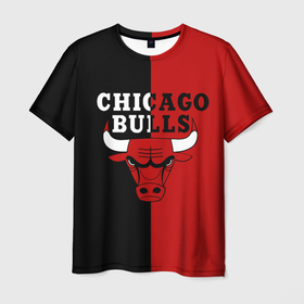 Мужская футболка 3D с принтом Чикаго Буллз black  red в Екатеринбурге, 100% полиэфир | прямой крой, круглый вырез горловины, длина до линии бедер | basketball | chicago bulls | баскетбол | быки | чикаго буллз
