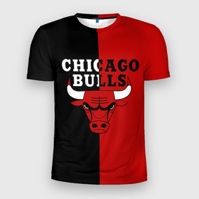 Мужская футболка 3D Slim с принтом Чикаго Буллз black  red в Тюмени, 100% полиэстер с улучшенными характеристиками | приталенный силуэт, круглая горловина, широкие плечи, сужается к линии бедра | basketball | chicago bulls | баскетбол | быки | чикаго буллз