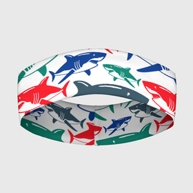 Повязка на голову 3D с принтом Стая разноцветных акул  паттерн в Кировске,  |  | color | fin | jaw | pack | pattern | shark | summer | tail | teeth | акула | зубы | лето | пасть | паттерн | плавник | стая | хвост | цвет
