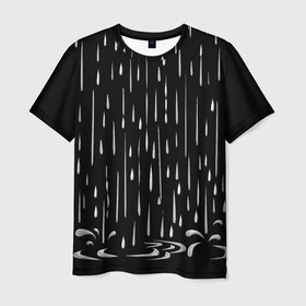 Мужская футболка 3D с принтом Серебряный дождь и лужи в Белгороде, 100% полиэфир | прямой крой, круглый вырез горловины, длина до линии бедер | блестящий | дождь | капли | лужи | серебряный