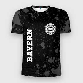 Мужская футболка 3D Slim с принтом Bayern sport на темном фоне: символ и надпись вертикально в Екатеринбурге, 100% полиэстер с улучшенными характеристиками | приталенный силуэт, круглая горловина, широкие плечи, сужается к линии бедра | 