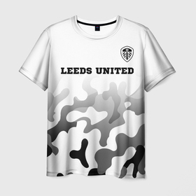 Мужская футболка 3D с принтом Leeds United sport на светлом фоне: символ сверху в Санкт-Петербурге, 100% полиэфир | прямой крой, круглый вырез горловины, длина до линии бедер | 
