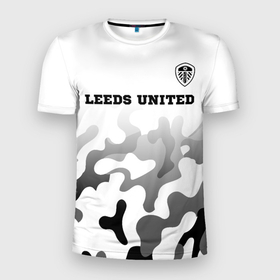 Мужская футболка 3D Slim с принтом Leeds United sport на светлом фоне: символ сверху в Санкт-Петербурге, 100% полиэстер с улучшенными характеристиками | приталенный силуэт, круглая горловина, широкие плечи, сужается к линии бедра | 