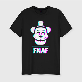 Мужская футболка хлопок Slim с принтом FNAF в стиле glitch и баги графики в городе Новоалтайск, 92% хлопок, 8% лайкра | приталенный силуэт, круглый вырез ворота, длина до линии бедра, короткий рукав | 