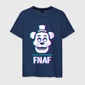 Мужская футболка хлопок с принтом FNAF в стиле glitch и баги графики в городе Новоалтайск, 100% хлопок | прямой крой, круглый вырез горловины, длина до линии бедер, слегка спущенное плечо. | 