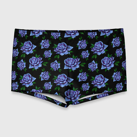 Мужские купальные плавки 3D с принтом Сапфировые розы на черном , Полиэстер 85%, Спандекс 15% |  | Тематика изображения на принте: вечерний | паттерн | розочки | розы | сапфир | сапфировый | темный | цветочки | цветы
