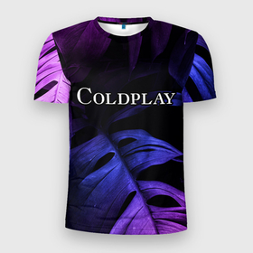 Мужская футболка 3D Slim с принтом Coldplay neon monstera в Новосибирске, 100% полиэстер с улучшенными характеристиками | приталенный силуэт, круглая горловина, широкие плечи, сужается к линии бедра | 