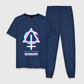 Мужская пижама хлопок с принтом Behemoth glitch rock в Санкт-Петербурге, 100% хлопок | брюки и футболка прямого кроя, без карманов, на брюках мягкая резинка на поясе и по низу штанин
 | 