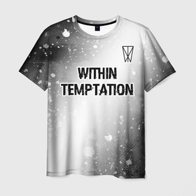 Мужская футболка 3D с принтом Within Temptation glitch на светлом фоне: символ сверху в Екатеринбурге, 100% полиэфир | прямой крой, круглый вырез горловины, длина до линии бедер | Тематика изображения на принте: 