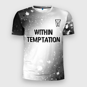 Мужская футболка 3D Slim с принтом Within Temptation glitch на светлом фоне: символ сверху , 100% полиэстер с улучшенными характеристиками | приталенный силуэт, круглая горловина, широкие плечи, сужается к линии бедра | Тематика изображения на принте: 