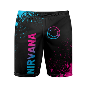Мужские шорты спортивные с принтом Nirvana   neon gradient: символ и надпись вертикально ,  |  | 
