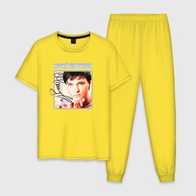 Мужская пижама хлопок с принтом Юрий Шатунов в юности в Курске, 100% хлопок | брюки и футболка прямого кроя, без карманов, на брюках мягкая резинка на поясе и по низу штанин
 | Тематика изображения на принте: 