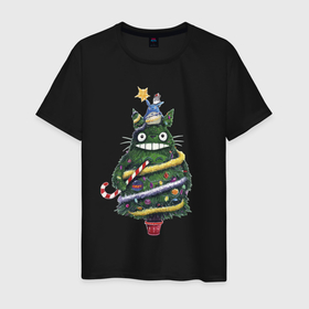 Мужская футболка хлопок с принтом Тоторо   Новогодняя ёлка в Екатеринбурге, 100% хлопок | прямой крой, круглый вырез горловины, длина до линии бедер, слегка спущенное плечо. | anime | cartoon | ears | eyes | garland | holiday | new year | star | teeth | totoro | toy | x mas tree | аниме | гирлянда | глаза | ёлка | звезда | зубы | игрушка | мультфильм | новый год | праздник | тоторо | уши