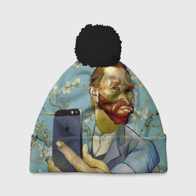 Шапка 3D c помпоном с принтом Ван Гог Селфи   Арт Портрет в Кировске, 100% полиэстер | универсальный размер, печать по всей поверхности изделия | van gogh | вангог | мем | художник | цветущие ветки миндаля