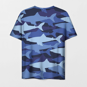 Мужская футболка 3D с принтом Акулий камуфляж   паттерн в Санкт-Петербурге, 100% полиэфир | прямой крой, круглый вырез горловины, длина до линии бедер | camouflage | fin | pattern | shark | tail | акула | камуфляж | паттерн | плавник | хвост