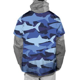 Накидка на куртку 3D с принтом Акулий камуфляж   паттерн в Тюмени, 100% полиэстер |  | Тематика изображения на принте: camouflage | fin | pattern | shark | tail | акула | камуфляж | паттерн | плавник | хвост