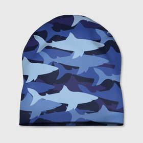 Шапка 3D с принтом Акулий камуфляж   паттерн в Санкт-Петербурге, 100% полиэстер | универсальный размер, печать по всей поверхности изделия | camouflage | fin | pattern | shark | tail | акула | камуфляж | паттерн | плавник | хвост
