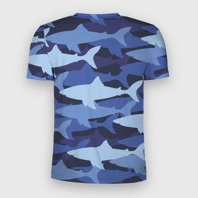 Мужская футболка 3D Slim с принтом Акулий камуфляж   паттерн , 100% полиэстер с улучшенными характеристиками | приталенный силуэт, круглая горловина, широкие плечи, сужается к линии бедра | camouflage | fin | pattern | shark | tail | акула | камуфляж | паттерн | плавник | хвост