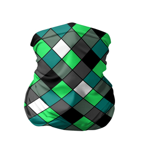 Бандана-труба 3D с принтом Геометрический узор в зеленых и черный тонах в Новосибирске, 100% полиэстер, ткань с особыми свойствами — Activecool | плотность 150‒180 г/м2; хорошо тянется, но сохраняет форму | Тематика изображения на принте: геометрический узор | зеленый | клетка | клетчатый узор | узор в клетку