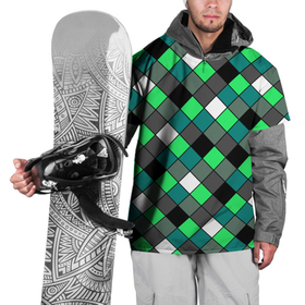 Накидка на куртку 3D с принтом Геометрический узор в зеленых и черный тонах в Тюмени, 100% полиэстер |  | геометрический узор | зеленый | клетка | клетчатый узор | узор в клетку