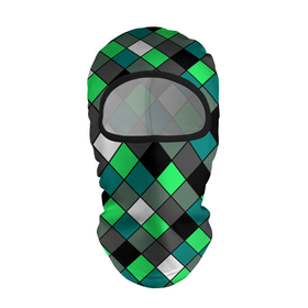 Балаклава 3D с принтом Геометрический узор в зеленых и черный тонах в Новосибирске, 100% полиэстер, ткань с особыми свойствами — Activecool | плотность 150–180 г/м2; хорошо тянется, но при этом сохраняет форму. Закрывает шею, вокруг отверстия для глаз кайма. Единый размер | Тематика изображения на принте: геометрический узор | зеленый | клетка | клетчатый узор | узор в клетку