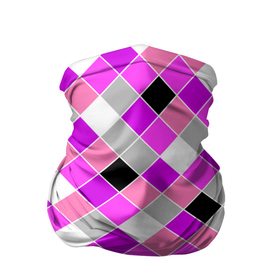 Бандана-труба 3D с принтом Розовый черный узор в клетку в Екатеринбурге, 100% полиэстер, ткань с особыми свойствами — Activecool | плотность 150‒180 г/м2; хорошо тянется, но сохраняет форму | в клетку | геометрический узор | клетка | косая клетка | розовая клетка | розовый узор | узор в клетку