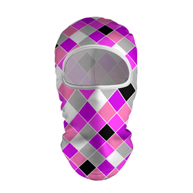 Балаклава 3D с принтом Розовый черный узор в клетку в Екатеринбурге, 100% полиэстер, ткань с особыми свойствами — Activecool | плотность 150–180 г/м2; хорошо тянется, но при этом сохраняет форму. Закрывает шею, вокруг отверстия для глаз кайма. Единый размер | Тематика изображения на принте: в клетку | геометрический узор | клетка | косая клетка | розовая клетка | розовый узор | узор в клетку