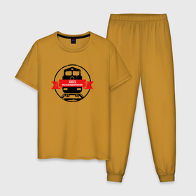Мужская пижама хлопок с принтом Железнодорожник 100 в Белгороде, 100% хлопок | брюки и футболка прямого кроя, без карманов, на брюках мягкая резинка на поясе и по низу штанин
 | день железнодорожника | железнодорожник | локомотив | поезд | праздник | рельсы