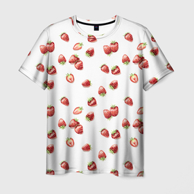Мужская футболка 3D с принтом Клубничка, паттерн , 100% полиэфир | прямой крой, круглый вырез горловины, длина до линии бедер | berries | harvest | pattern | strawberry | summer | vegan | веган | клубника | клубничка | лето | огород | паттерн | правильное питание | россыпь | сад | урожай | ягоды