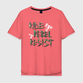 Мужская футболка хлопок Oversize с принтом Ride rebel resist в Белгороде, 100% хлопок | свободный крой, круглый ворот, “спинка” длиннее передней части | Тематика изображения на принте: 