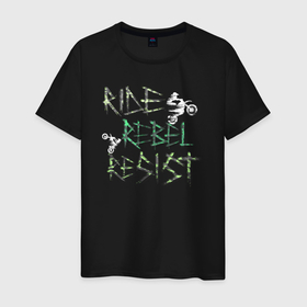 Мужская футболка хлопок с принтом Ride rebel resist в Белгороде, 100% хлопок | прямой крой, круглый вырез горловины, длина до линии бедер, слегка спущенное плечо. | 