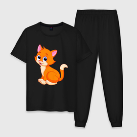 Мужская пижама хлопок с принтом Оранжевый котик сидит и смотрит в Белгороде, 100% хлопок | брюки и футболка прямого кроя, без карманов, на брюках мягкая резинка на поясе и по низу штанин
 | abstraction | animal | art | artwork | cat | colorful | colors | graphics | kitten | patterns | surrealism | sweethuman | sweethumen | абстракция | арт | графика | животное | искусство | кот | котёнок | котик | кошка | разноцветный | сюрреализм | узоры | 