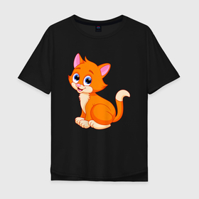 Мужская футболка хлопок Oversize с принтом Оранжевый котик сидит и смотрит , 100% хлопок | свободный крой, круглый ворот, “спинка” длиннее передней части | abstraction | animal | art | artwork | cat | colorful | colors | graphics | kitten | patterns | surrealism | sweethuman | sweethumen | абстракция | арт | графика | животное | искусство | кот | котёнок | котик | кошка | разноцветный | сюрреализм | узоры | 