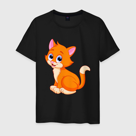 Мужская футболка хлопок с принтом Оранжевый котик сидит и смотрит , 100% хлопок | прямой крой, круглый вырез горловины, длина до линии бедер, слегка спущенное плечо. | abstraction | animal | art | artwork | cat | colorful | colors | graphics | kitten | patterns | surrealism | sweethuman | sweethumen | абстракция | арт | графика | животное | искусство | кот | котёнок | котик | кошка | разноцветный | сюрреализм | узоры | 