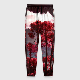 Мужские брюки 3D с принтом Абстрактные красные деревья и облака , 100% полиэстер | манжеты по низу, эластичный пояс регулируется шнурком, по бокам два кармана без застежек, внутренняя часть кармана из мелкой сетки | abstraction | art | artwork | colorful | colors | dark | darkness | graphics | nature | patterns | sky | surrealism | sweethuman | sweethumen | trees | абстракция | арт | графика | деревья | искусство | небо | природа | разноцветный | сюрреализм | темнота